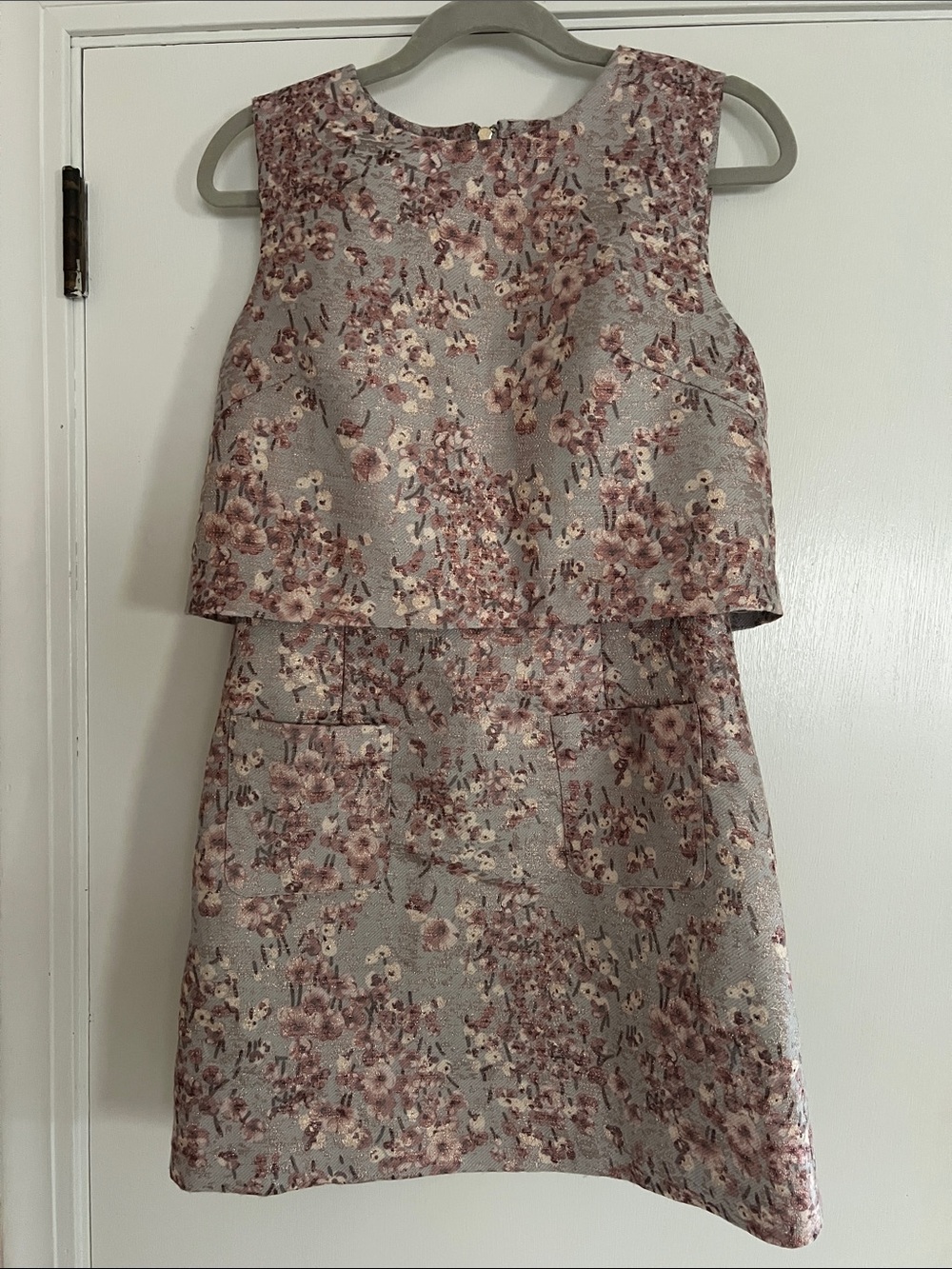Elliatt Floral Textured Two-Piece Dress in Gray and Dusty Pink